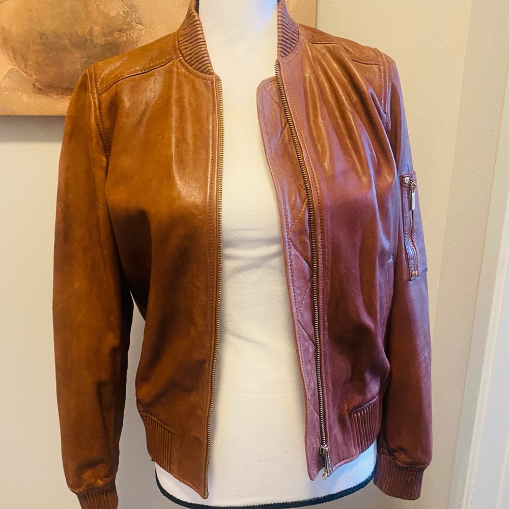 Michael Kors leather bomber jacket